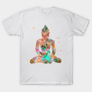 Buddha Watercolor Painting Gold Aqua T-Shirt